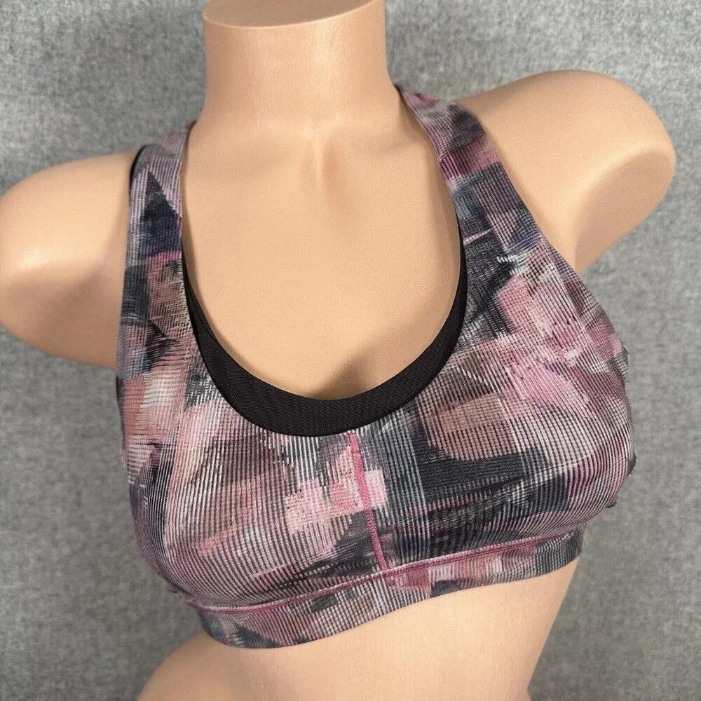 Lululemon Size 6 Sports Bra Womens Pink Gray Abstract‎ Crossback Scoop Neck